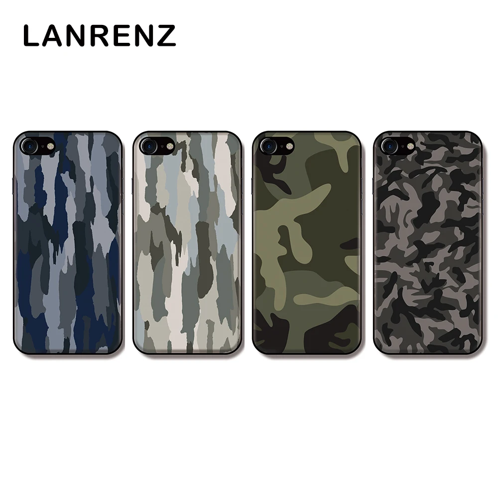 LANRENZ Case For iphone 7 8 plus Fashion Camouflage Black TPU Phone Cases Cover for 6 6S XR XS Max |