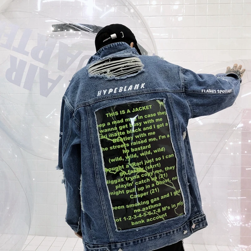 Trou Livraison De Denim Nouvelle Eau La Splice Pvc Mode Veste Gratuite Transparent Bleu Sexemara Lavage Lâche O0aScq
