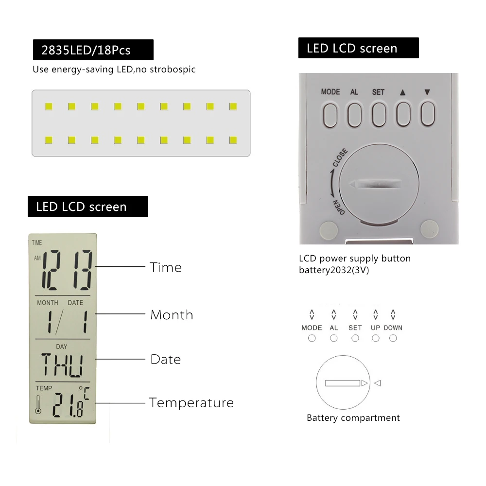  Eye Protection Dimmable Portable LED Light With Calendar Alarm Colck Folding LED Table Desk Lamp - 32281452637