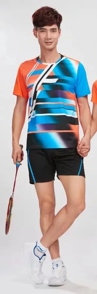 Женский и мужской Джерси Быстросохнущий дышащий комплект одежды летняя одежда для тенниса и бадминтона рубашка+ Короткий Спортивный костюм L2066YPD - Цвет: MEN ORANGE SET