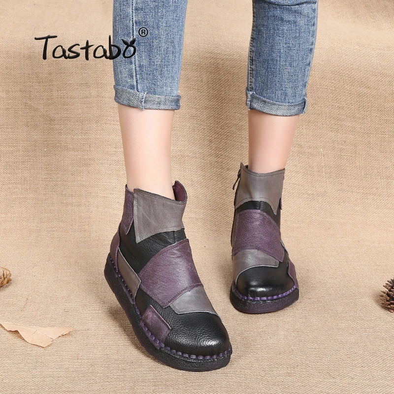 Tastabo Winter Boots Shoes Women Retro Casual Handmade Ankle Boots Flat Real Genuine Leather Women Shoes Large Size 43 цена Tastabo Winter Boots Shoes Women Retro Casual Handmade Ankle Boots Flat Real Genuine Leather Women Shoes Large Size 43 цены онлайн