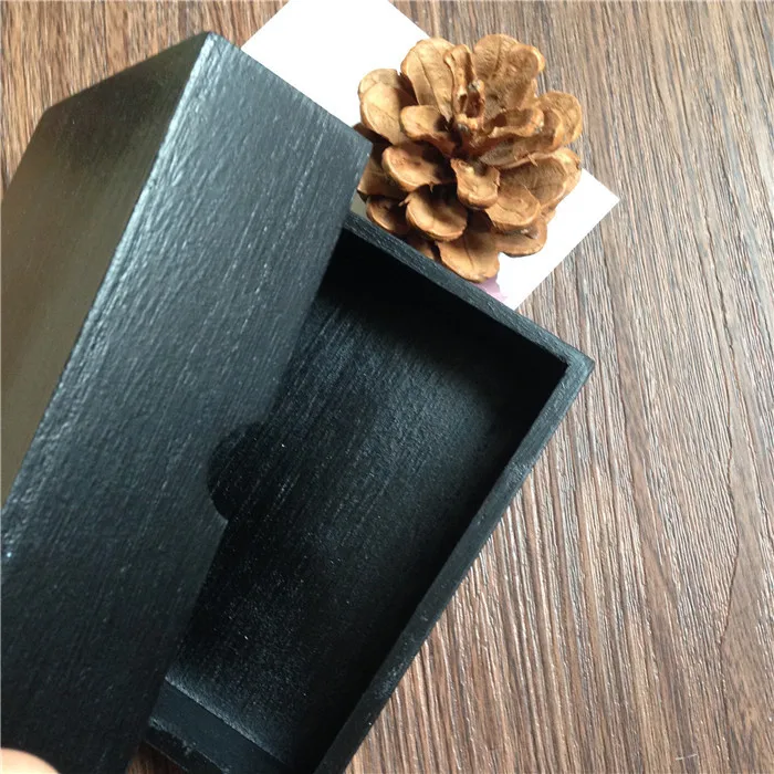 

Black Color Painted Mini Wooden Box For Business Cards Jewellery Gift With Cover Inner Size Can Customize Any Size 10*6.5*2.5cm