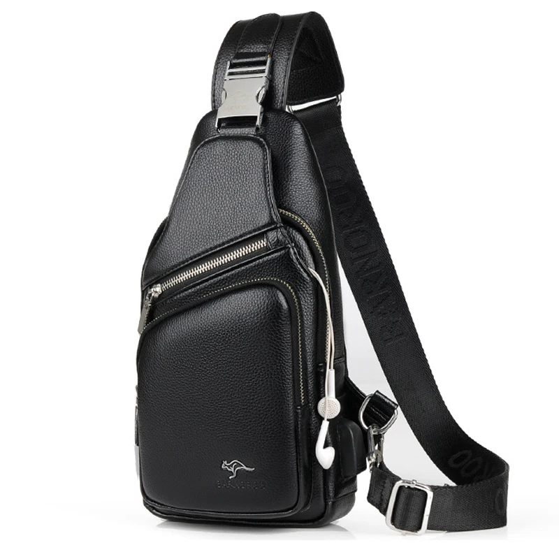 الرجال حقيبة صدر للرجال جلدية للماء مع USB شحن سماعة حفرة عارضة رسول حقيبة كتف للذكور Crossbody حقيبة الخصر حزمة
