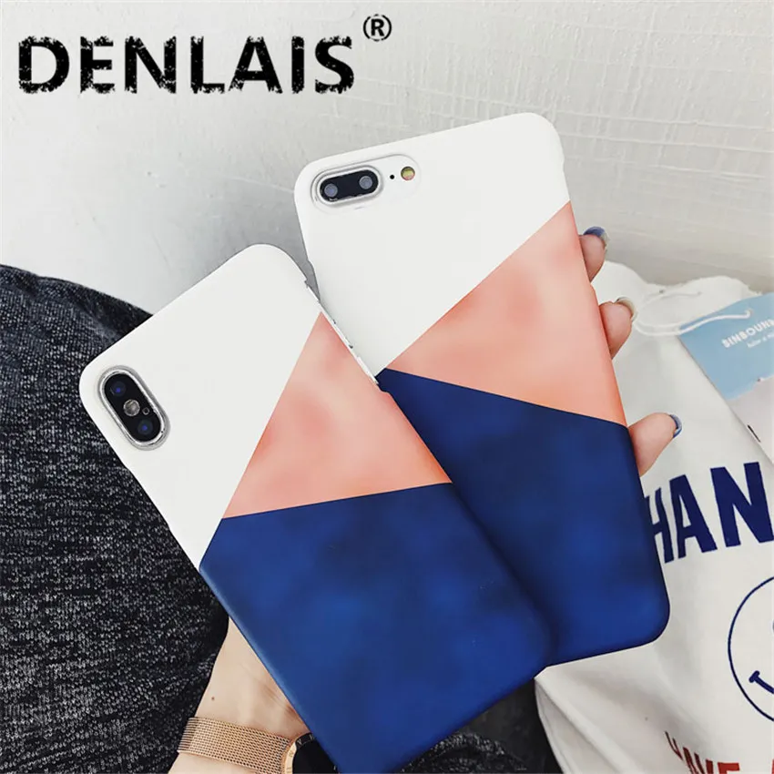 

DENLAIS Geometry Splice Marble Case For Iphone 8 7 Plus X 6 S Plus Case Retro Frosted Ultra Thin Hard PC Phone Case For Iphone 7