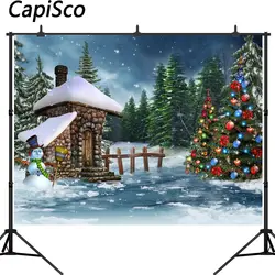 Capisco Рождественская деревня дома Снеговик лес фотографии Фоны индивидуальные фотографические фоны для фотостудии