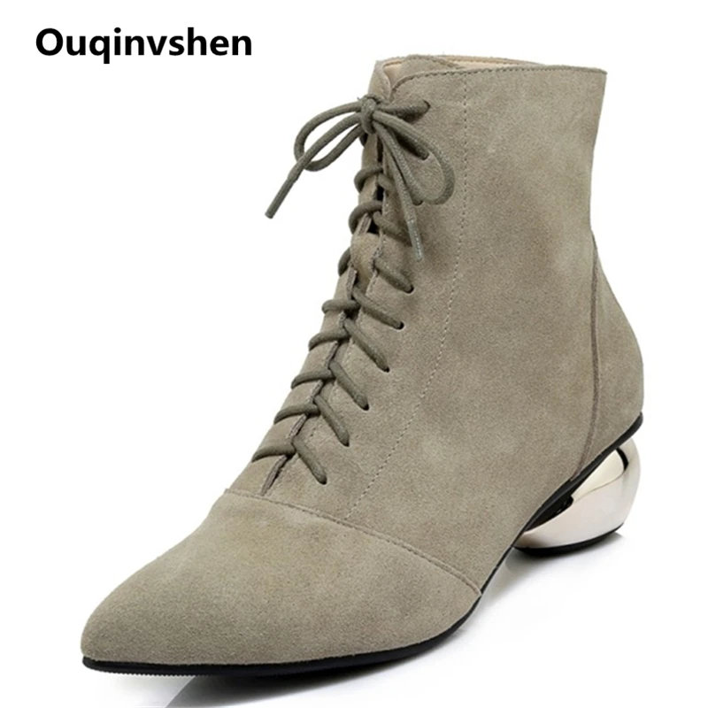 

Ouqinvshen Strange Style Ankle Boots Women Pointed Toe Cow Suede Autumn Fashion Elegant Women Winter Shoes Strange Style Pumps