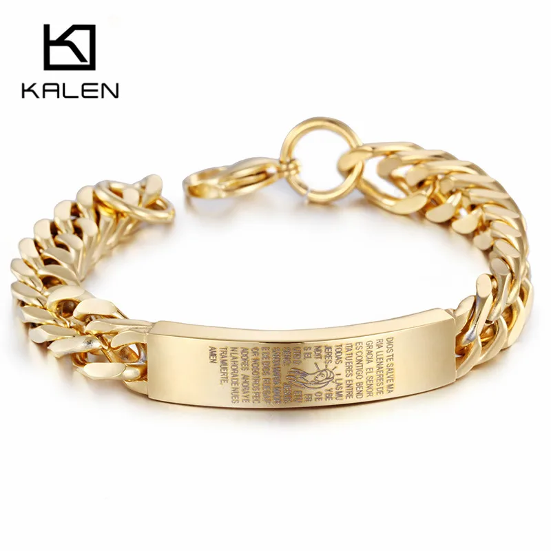 Kalen New 21cm Gold Color Link Chain Bracelet Virgin Mary Kalen New 21cm Gold Color Link Chain Bracelet Virgin Mary Sculpture Religious Stainless Steel Uni In Bracelets From
