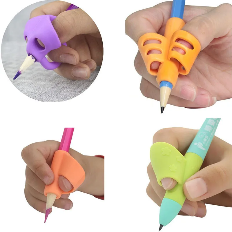 

3pc Silicone Baby Child Learning Toy Writing Posture Double Finger Tool Holding Pen Correction Stationery Set Educational Gift