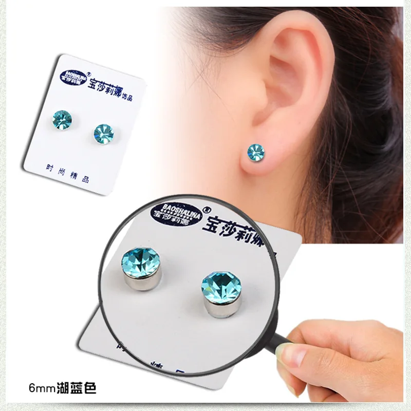 JeeMango stainless steel 10 Color Cubic Zirconia Without Pierced Ears Earrings Health Magnet Clip Earrings For Women Men C00006 - Окраска металла: Lake Blue