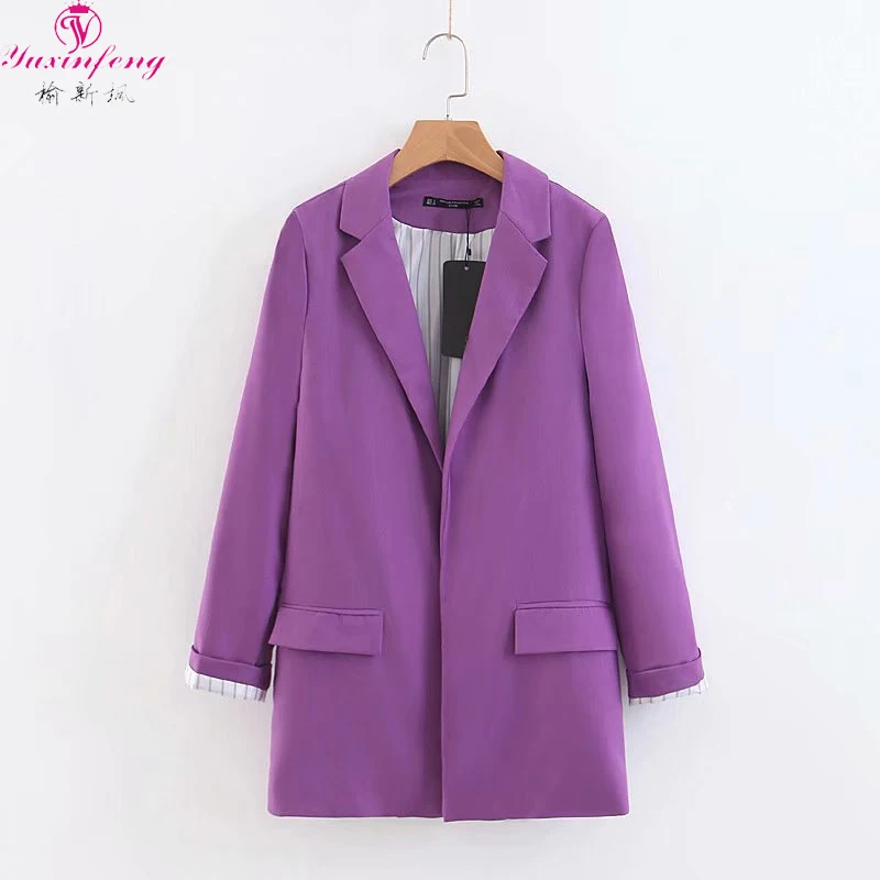 Yuxinfeng конфеты дамы Блейзер Куртка для женщин Пиджаки для 2019 средней длины Открыть стежка повседневное Женский блейзер куртки офисн