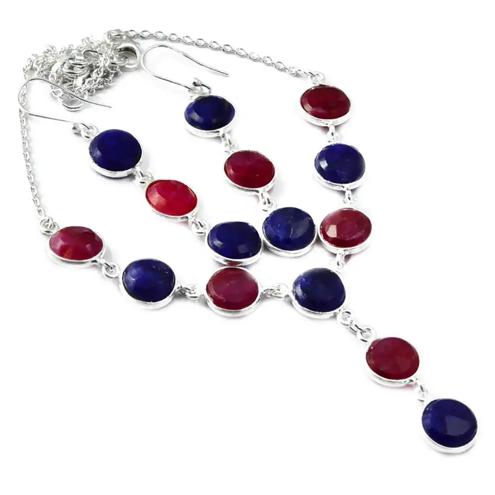 

Nature Ruby & Sapphire Necklace 925 Sterling Silver, 44.5 cm, 2SN0050