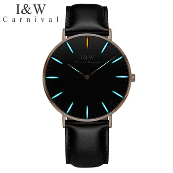 

I&W Mens Watches Top Brand Luxury Carnival T25 Tritium Watch Men Quartz Wristwatch Leather Strap Clock reloj hombre 2018