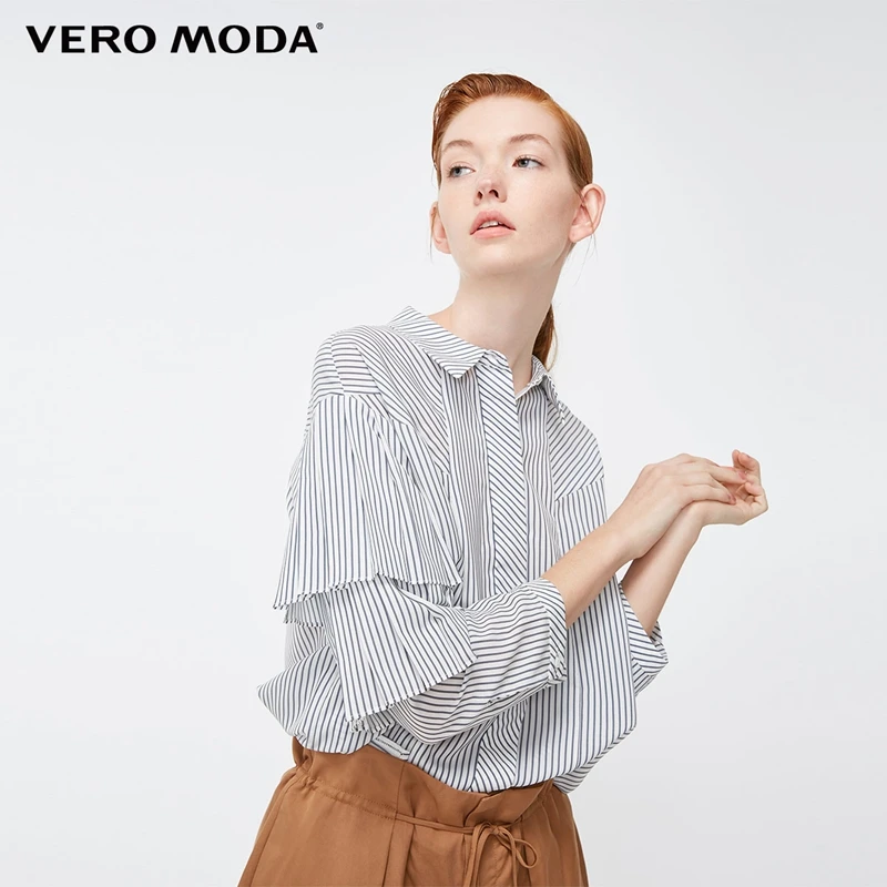 

Vero Moda Women's Striped Layered Cuffs Straight Fit Shirt Blouse | 318331558