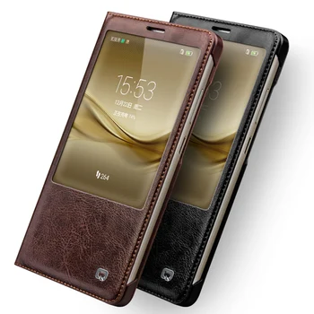 

QIALINO for Huawei Ascend Mate 8 Case Luxury genuine Leather case for Mate8 Flip Cover Smart Case sleep wake function phone case