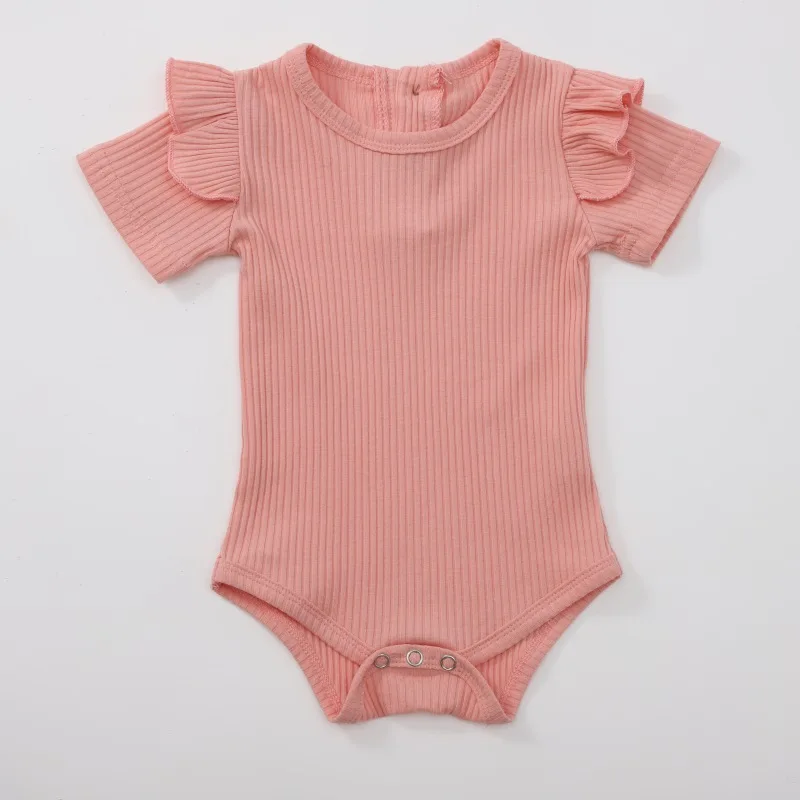 

Infant Baby Flare Sleeve Solid Print Rompers Kids Girls Boys Jumpsuit Newborn Clothes