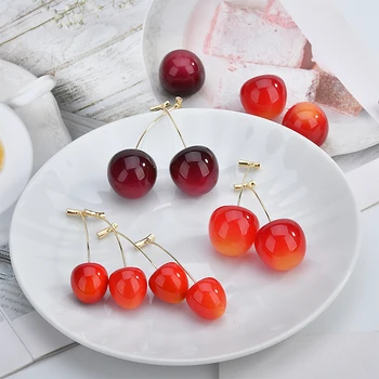 

Min order 6pair/lot Resin Imitation cherry Earring buckle decoration fashion women stud earrings diy jewelry making