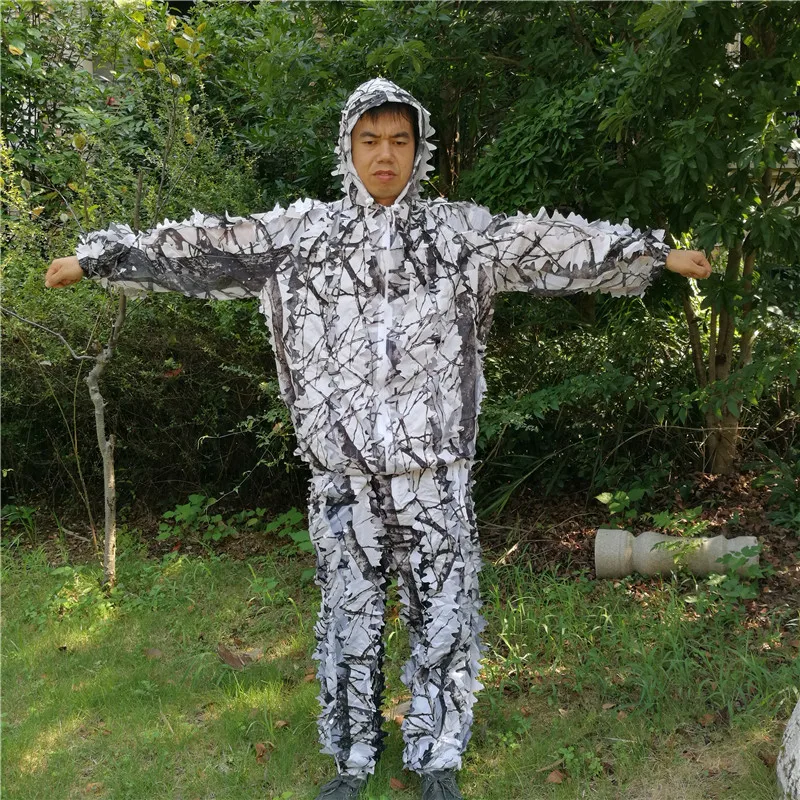 

Winter 3D white snow plum tree branches style camouflage ghillie suit birdwatch airsoft hunting clothes include jacket and pants