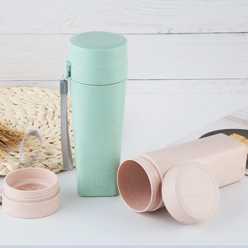 Wheat Straw Thermos Insulated Double Layer Sport Thermo Water Bottle Insulated Cup Portable