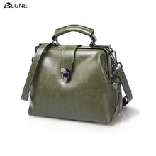 2016 new listing women oil wax genuine leather fashion bag retro doctor bag shell bag hand diagonal package crossbody bag