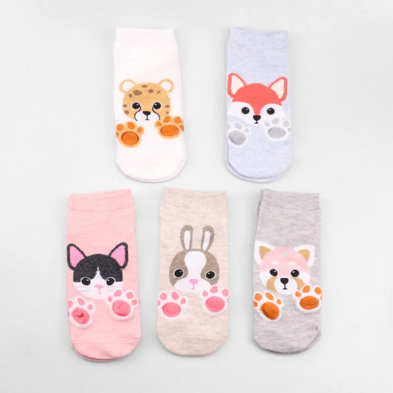 5 Pairs Female Breathable Happy Women Boat Cartoon Animal Pug Dog Girl Boat Socks Cotton Short Socks Funny No Show Sock Slippers