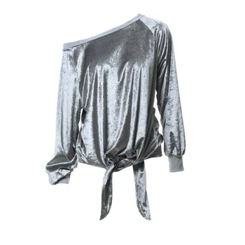 

Women Sexy Blouse Shirt Velvet Off Shoulder Bandage Loose Shirt Long Sleeve Blusas Top Femme Plus Size Clothing LJ8003E