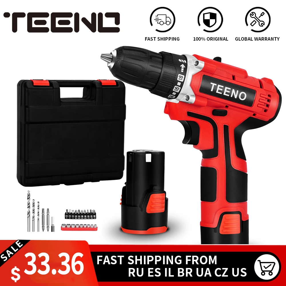 

TEENO 12V Max Electric Screwdriver Cordless Drill Mini Wireless Power Driver DC Lithium-Ion Battery 3/8-Inch 2-Speed