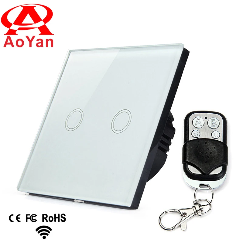 Сенсорный выключатель Aoyan европейского стандарта 2 клавиши 1 канал настенный с