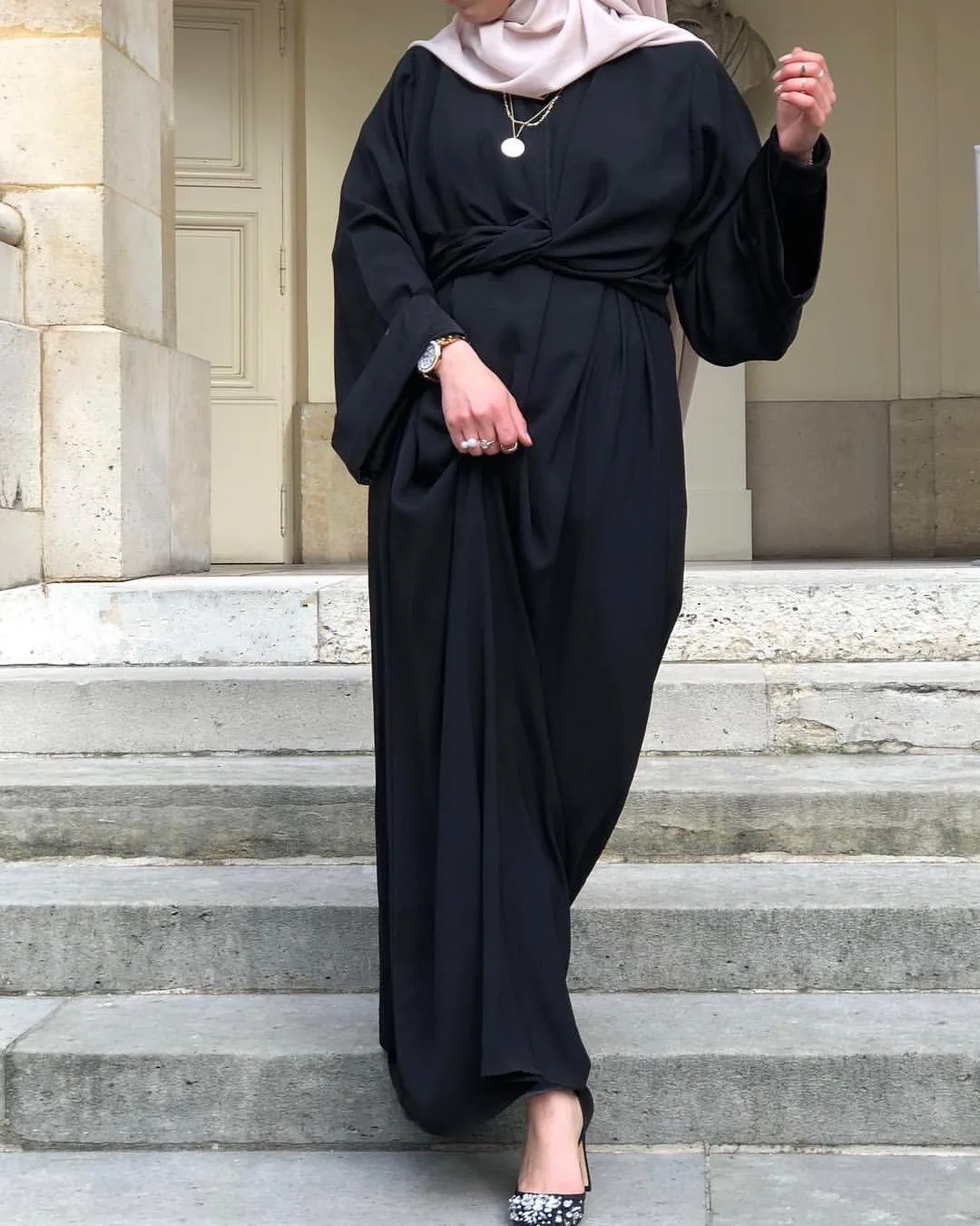 

Muslim Arabic Islamic Dubai Abaya Kaftan Moroccan Kaftan Middle Eastern Indonesia Dress Pakistani Sashes Solid Robe Arabe