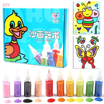 

12 Pcs Kids DIY Sand Painting Toy Children Drawing Board Sets Bubble Art Gift Box Sand Handmade Picture Paper Craft Sand Draw