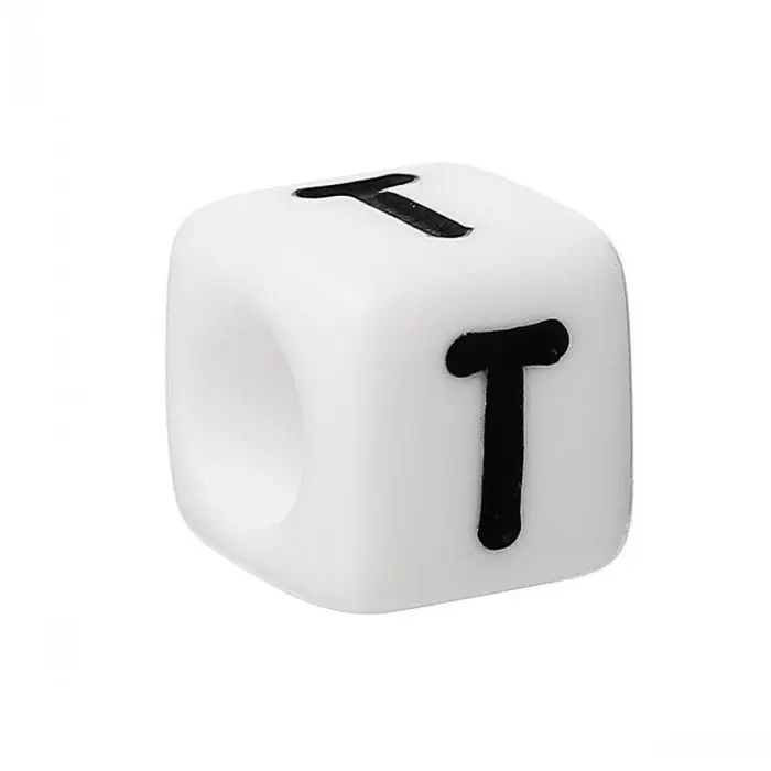

DoreenBeads Acrylic Spacer Beads Cube Alphabet/Letter "T" White About 6mm x 6mm(2/8" x 2/8"),Hole:Approx 3.5mm,500PCs