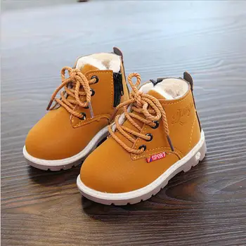 

High Quality Children Leather Shoes Boys Kids Martin Boots Winter Warm Fashion Girls Boots Plush Non-slip Round Toe Boots