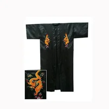 Лидер продаж Черный китайский Для мужчин атласная шелковой вышивкой платье с драконами с изображением дракона, кимоно, домашний купальный Размеры S M L XL XXL XXXL