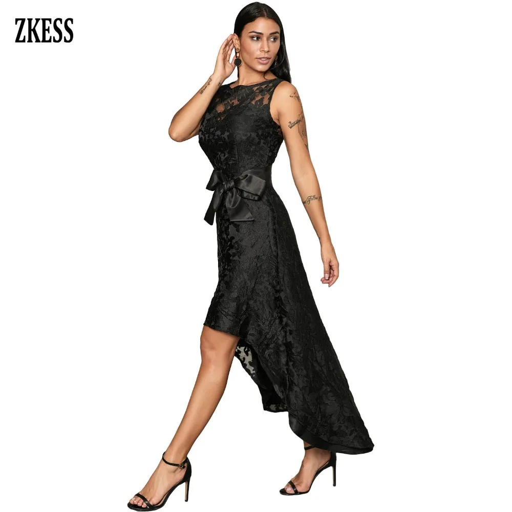 Black-Sleeveless-Lace-Overlay-Bow-Sash-Party-Dress-LC610891-2-3