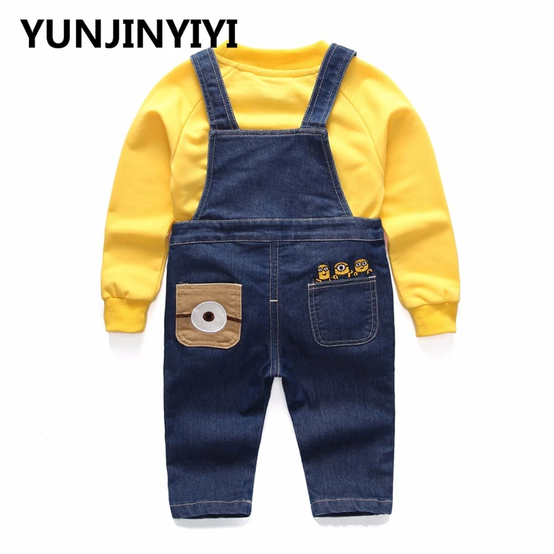 YUNJINYIYI 2018Children's وزرة الدنيم الجينز السراويل + بلوزة كم كامل Twinset ملابس الأولاد بدلة على الموضة التوابع الاطفال الملابس YUNJINYIYI 2018Children's وزرة الدنيم الجينز السراويل + بلوزة كم كامل Twinset ملابس الأولاد بدلة على الموضة التوابع الاطفال الملابس