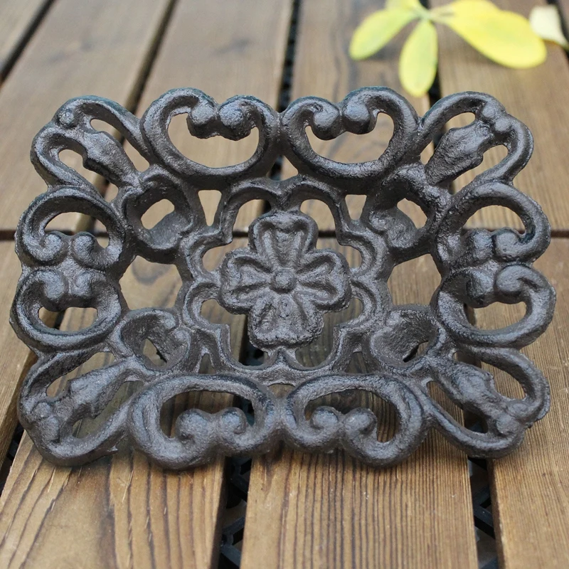 Vintage Rectangle Cast Iron Soap Holder With Hollow Flower Pattern Farm House Accents Handmade Home Garden Tabletop Decor Dish 5