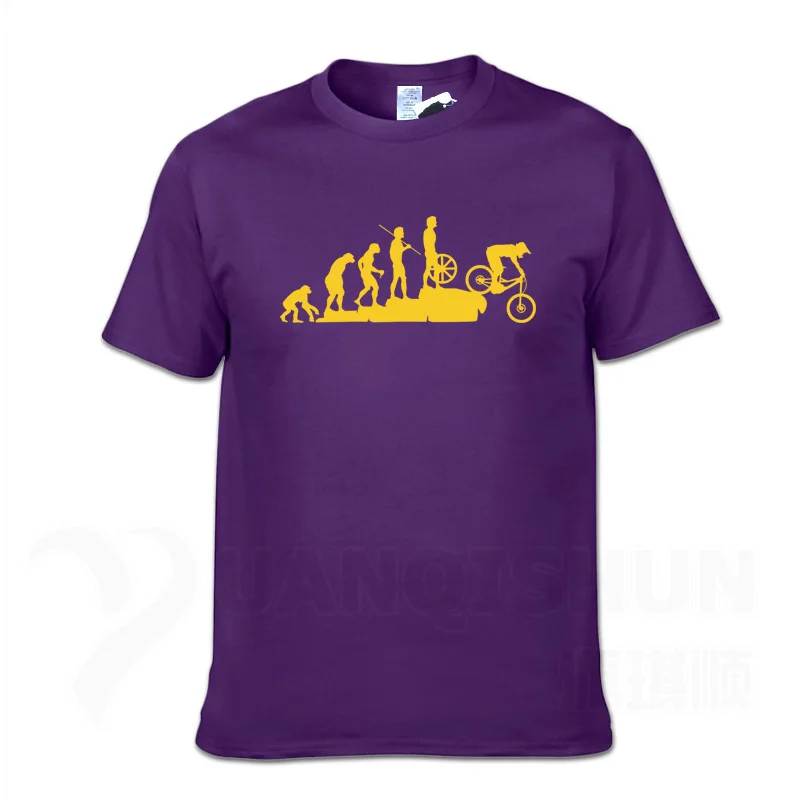 Интересный горный велосипед спуск футболка забавная Эволюция человека футболка мужская панк топы Футболка хипстер Хлопок велосипед Повседневная футболка - Цвет: Purple 2