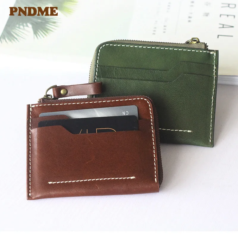 

PNDME simple genuine leather wallet Men and Women general short paragraph change card package cowhide multi-function wallet