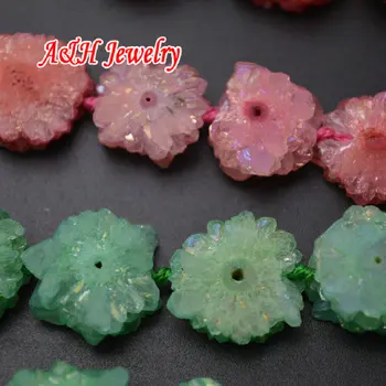 

10 Beads New Arrival Natural Drusy Crystal Flower Beads Green & Rose Red Color Druzy Stone Jewelry Findings