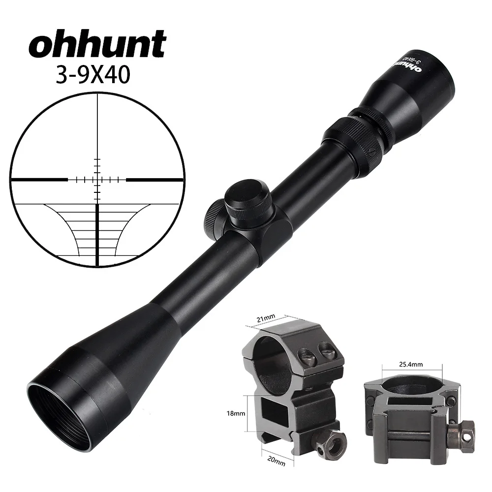 Ohhunt 3-9X40 охотничий прицел пневматической винтовки проволока дальномер Сетка арбалет тактический оптический прицел оптические прицелы для Airsoft Airguns - Цвет: 3-9X40-Pica-Rings-1