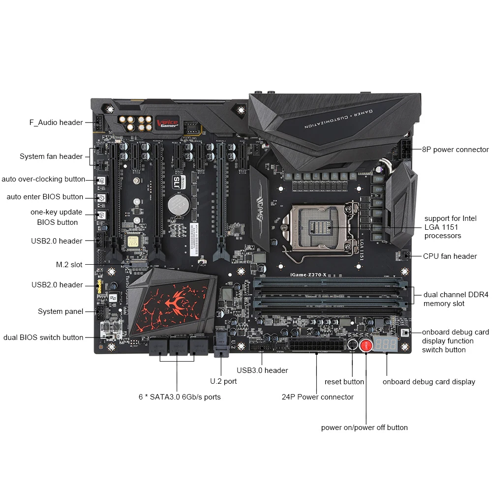 Красочная системная плата iGame Z270 Ymir-X для Intel Z270/LGA1151 ATX DDR4 SATA3 USB3.1 M.2 U.2 Порт двойной биос