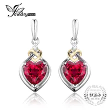 Jewelrypalace 3.4ct creado rubí aniversario rojo nudo de amor corazón cuelga los pendientes de gota mujeres 925 plata esterlina 18 k oro amarillo