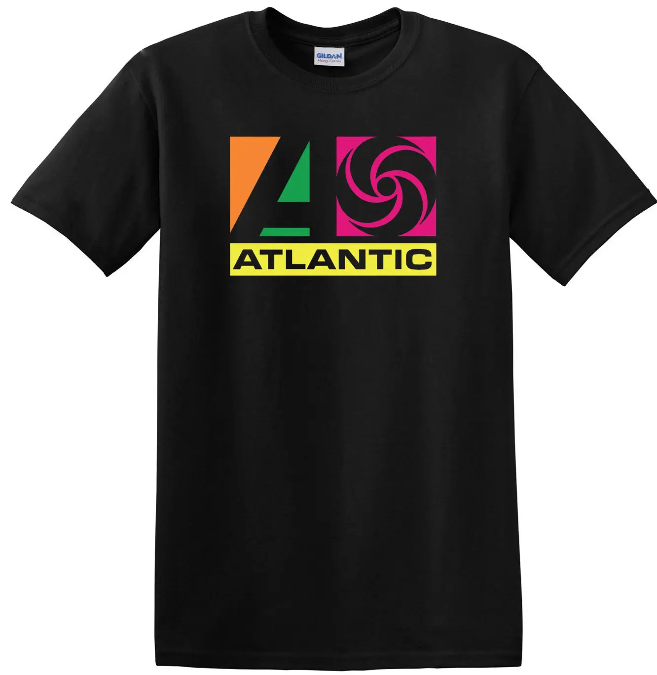 Atlantic Records Black Crew Neck Short Sleeve Tshirt Retro2018 New