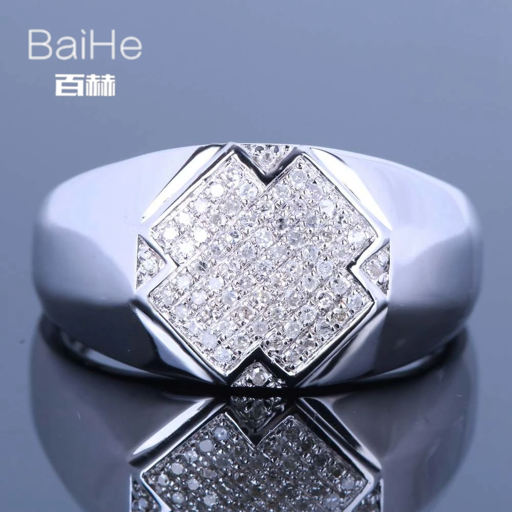BAIHE Стерлинговое Серебро 925 0.3CT сертифицированное H/I круглая огранка натуральные бриллианты обручальное мужское модное Ювелирное кольцо