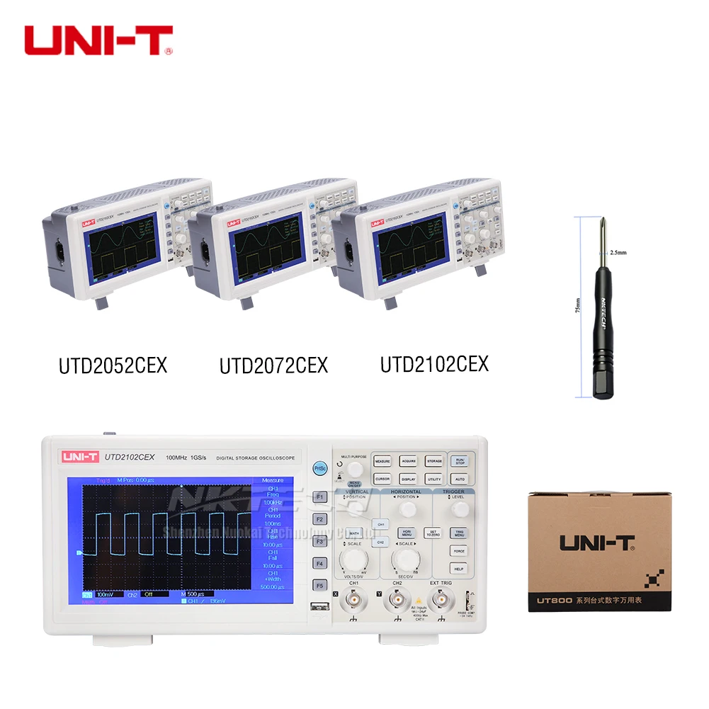 UNI-T UTD2102CEX UTD2072CEX UTD2052CEX Digital Storage Oscilloscope 2CH 100MHz Bandwidth 800x480 7 Inch TFT 1GS/s 25kpts USB OTG UNI-T UTD2102CEX UTD2072CEX UTD2052CEX Digital Storage Oscilloscope 2CH 100MHz Bandwidth 800x480 7 Inch TFT 1GS/s 25kpts USB OTG