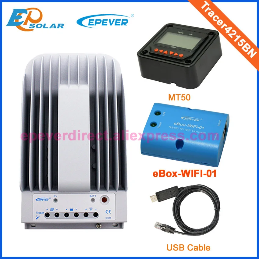 Солнечный 24 В контроллера заряда батареи WI-FI eBOX-WI-FI-01 подключить мобильный телефон приложение и MT50 USB кабель Tracer4215BN 40A 40amp