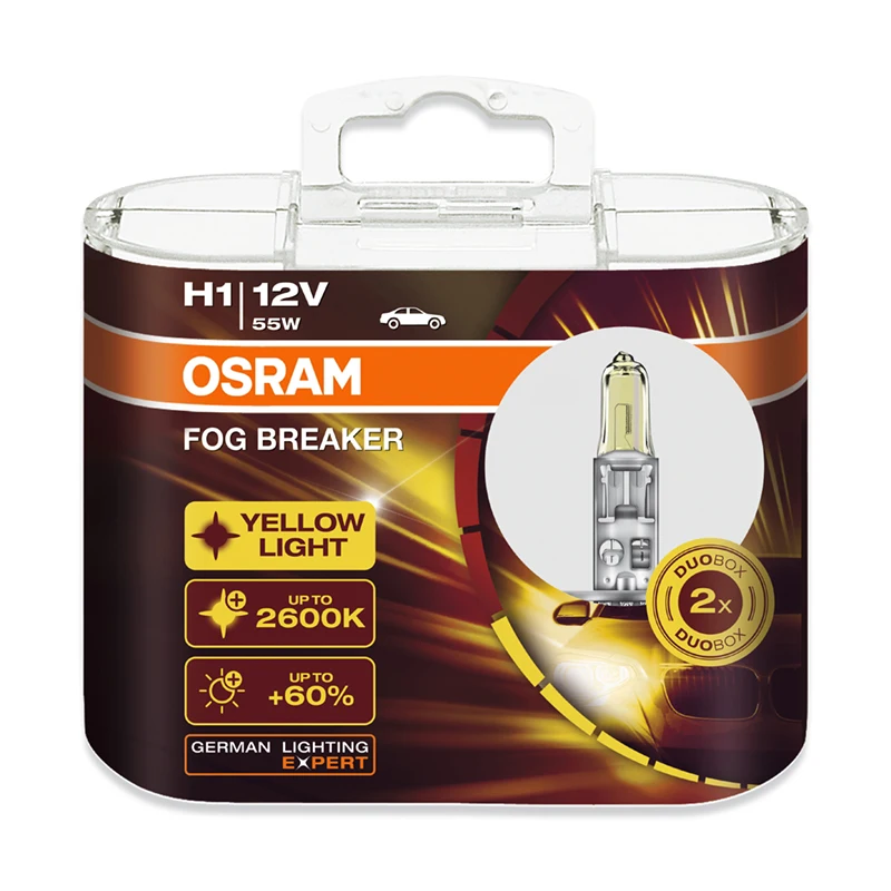 OSRAM H1 12 В 55 Вт 2600K 62150FBR противотуманный выключатель ксеноновый желтый светильник 60% более яркие автомобильные галогенные лампы Автомобильный головной светильник