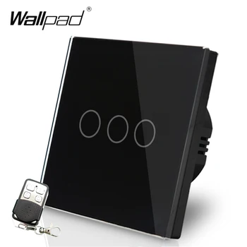 

110-220V EU UK Standard Wallpad Black Glass Touch LED Indicator 3 Gang RF433 Smart Remote Control Light Switches Free Shipping