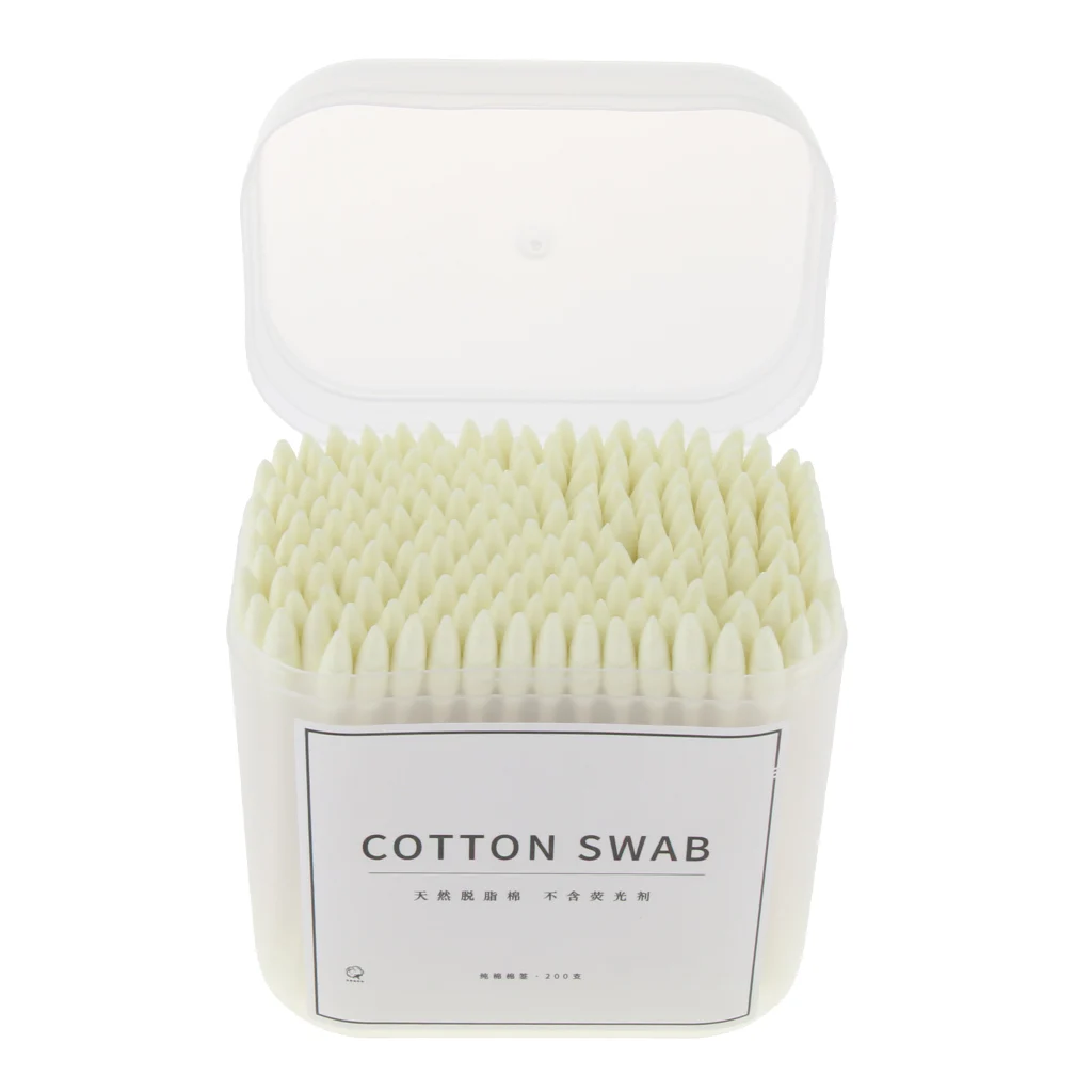200 Pieces Tight Double Head Buds Makeup Remover Cotton Swab Ear Cleaning Tools Wooden Handle Double cotton heads