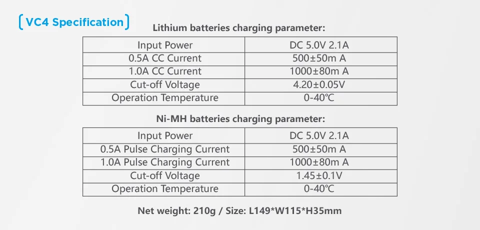 XTAR VC4 Зарядное устройство Универсальный ЖК-дисплей Экран Дисплей USB никель-металл-гидридный аккумулятор с никель-кадмиевый аккумулятор li-ion Батарея 14500/16340/18650/22650/26650/32650