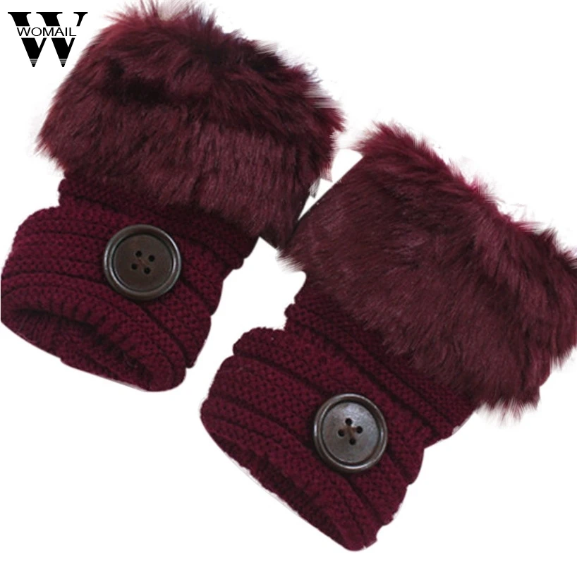 Wine Red WOMAIL для женщин девочек Теплые зимние Искусственный мех кролика наручные перчатки, варежки без пальцев jan30/P fed30 - Цвет: Wine Red